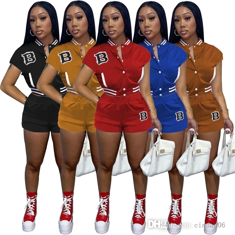 

Baseball Tracksuits For Womens Two Piece Sports Shorts Set 2022 Summer Button Cardigan Letter Printed Short Sleeve Pant Uniform, Yellow