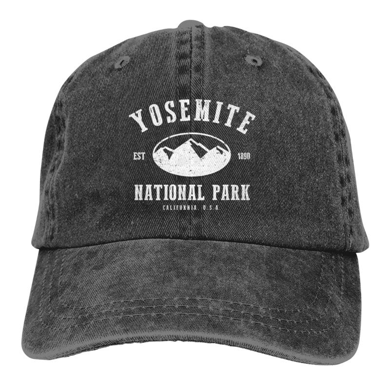 

Berets Yosemite National Park Adult Denim Sun Hat Classic Vintage Adjustable Baseball Cap, Black