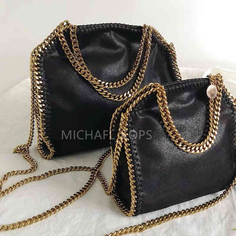 

2021 New Fashion Women Handbag Stella Mccartney Pvc High Quality Leather Shopping Bag V901-808-903-115, Black gold chain