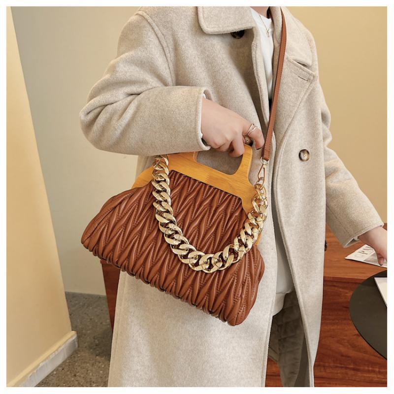 

Evening Bags Casual Wooden Clip PU Bag For Women Hobos Thick Chain Handbags Ladies Party Shoulder Crossbody Wendding PursesEvening, Black