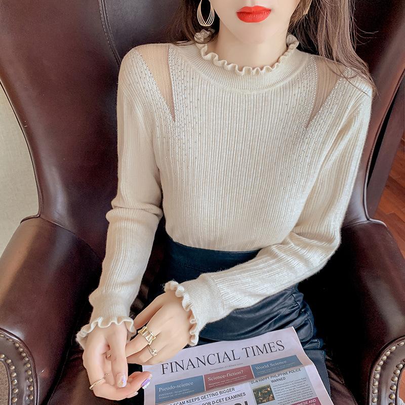 

Women's Sweaters Women's Bottoming Shirt 2022 Fashion Solid Color Knitted Drill Slim Long Sleeve Half Turtleneck Ladies Top SJ602Women's, Black