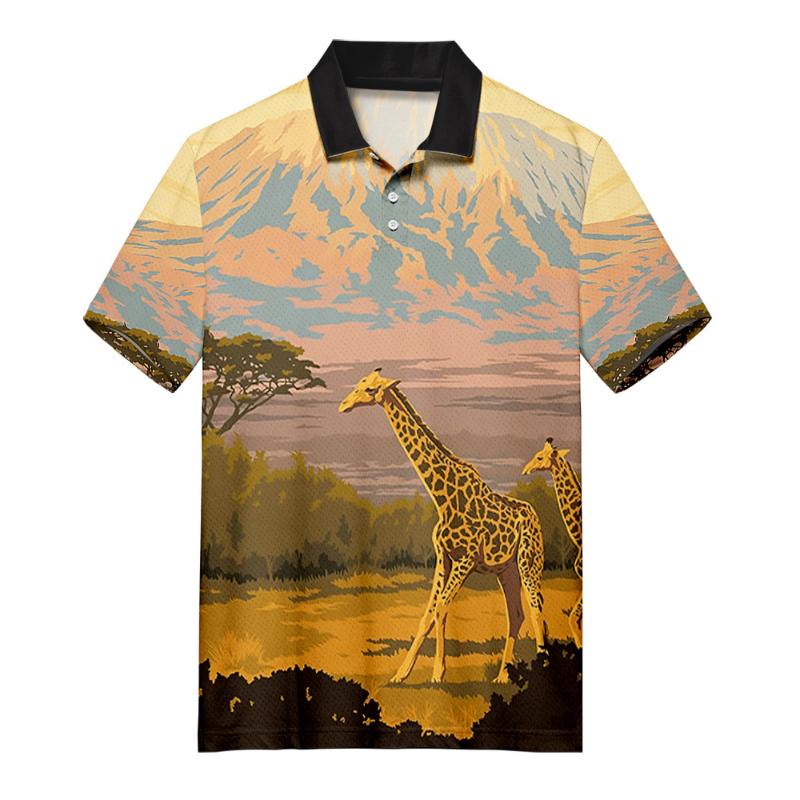

Men's Polos Cross-border 3D Printing Lapel Short-sleeved Business Animal Giraffe Men's Daily Casual Loose ShirtMen's