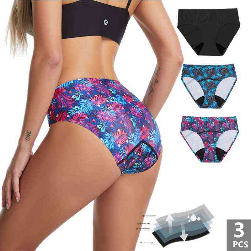 

3PCS Women's Seamless Ice Silk Underwear Menstrual Period Brief High-Cut Bikinis Menstrual Leak Proof Underwear for Women Bikini T220810, 2black green