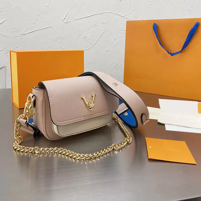 

Luxurys Designers Flap Double Chains L Bags Removable Shoulder Discoloration Leather Strap Crossbody Clutch Pocket Multi Pochette Two_tone Calfskin Handbags 19*12, Pink