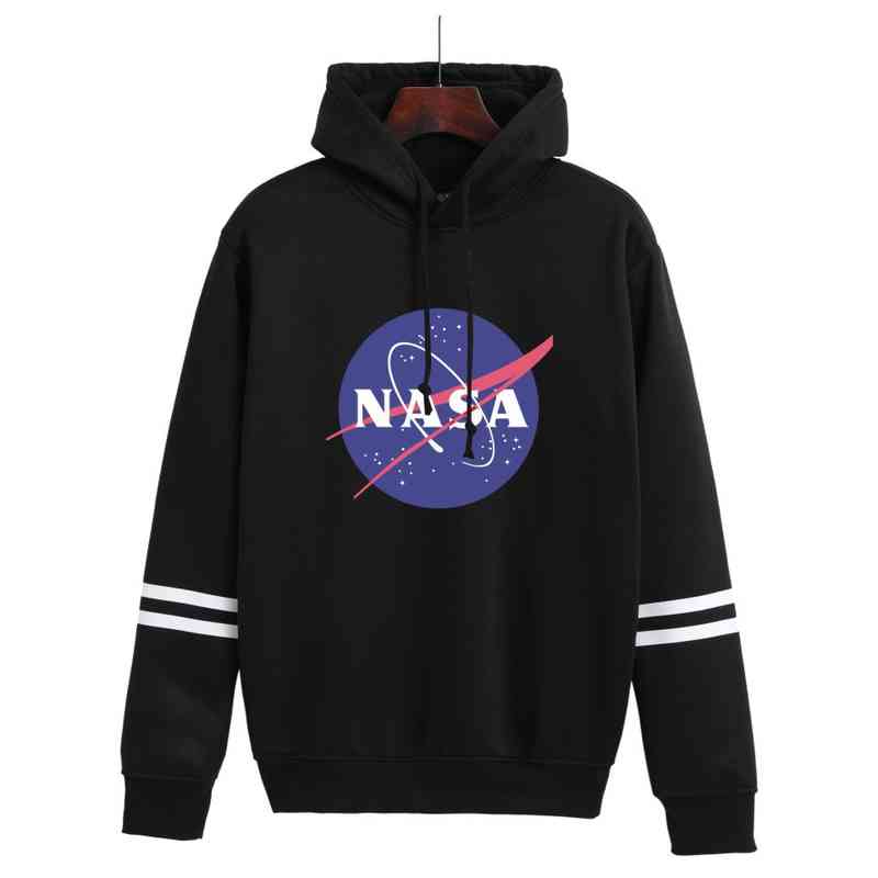 

New Nasa Printed Casual Parallel Bars Hoodie Cartoon Letters, Black a