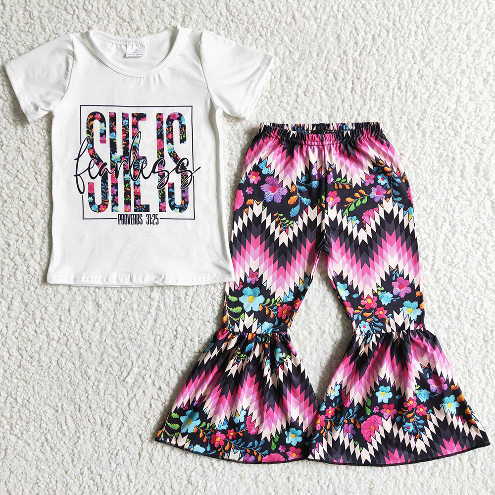 

Wholesale Baby Girls Designer Clothes Kids Bell Pants Set Western Style Cute Toddler Girl Clothing Boutique Spring Fashion Children Outfits High Quality, As picture
