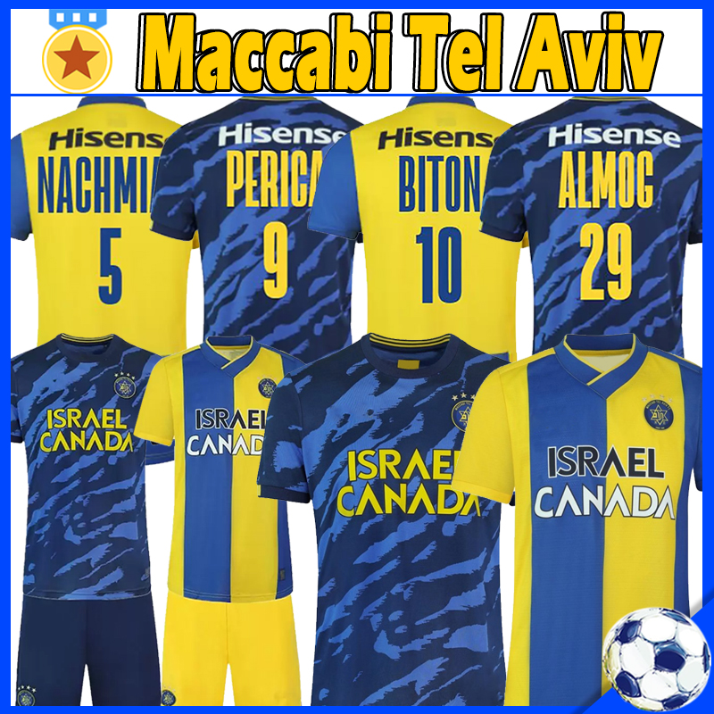 

22 23 Maccabi Tel Aviv Soccer Jerseys NACHMIAS PERICA BITON KUWAS YEINI GERALDES Mens Home Away Football Shirt Short Adult Uniforms, Telaweifu 22-23 home
