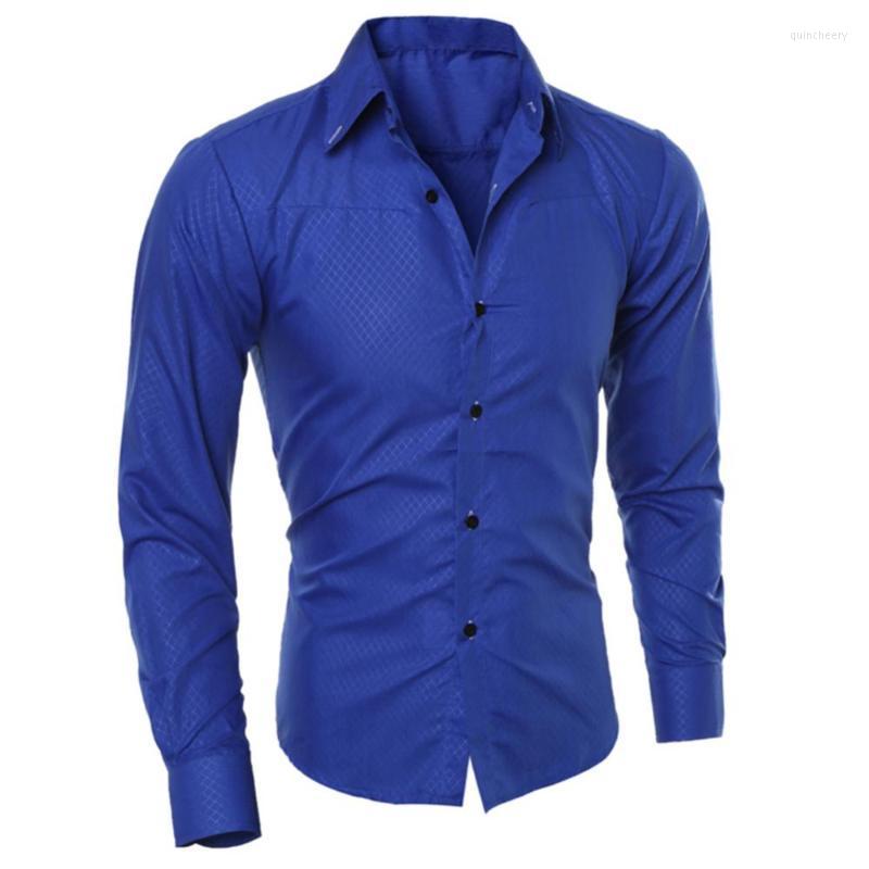 

Men's Dress Shirts Men Long Sleeve Turn Down Collar Solid Color Business Work Shirt Slim Fit Anti-wrinkle Clothe Blouse TopMen's Quin22, Navy blue