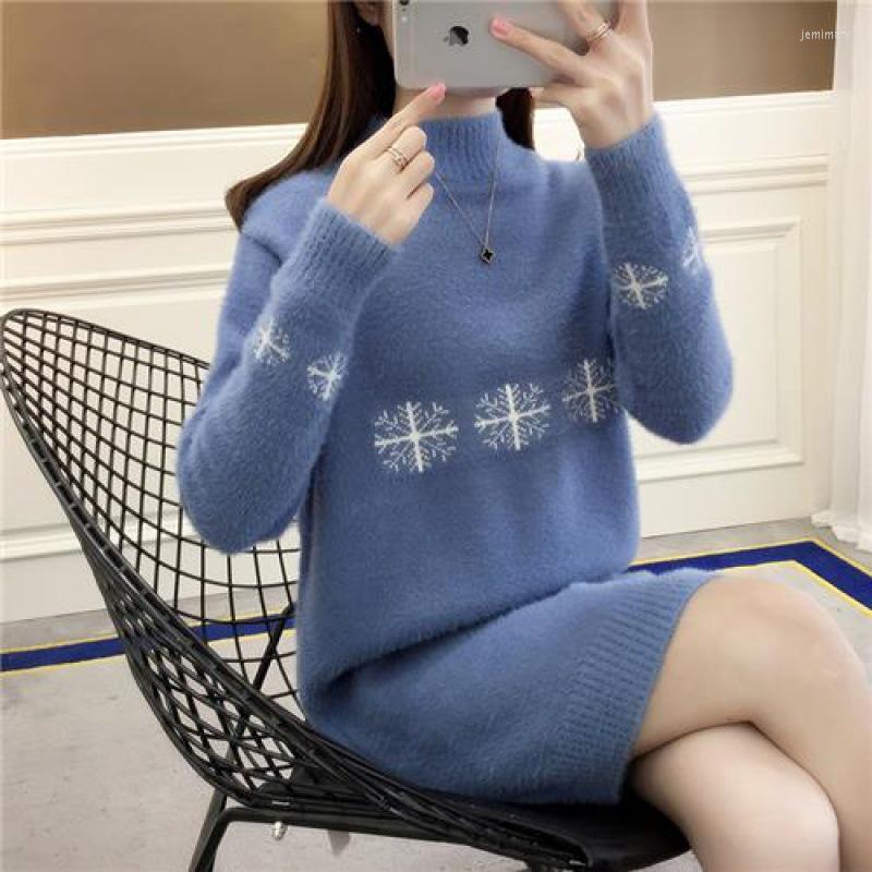 

Women's Sweaters Internet Celebrity Semi-high Collar Imitation Mink Velvet Sweater Pullover Medium Long Thickened Warm Undershirt Jemi22, Black