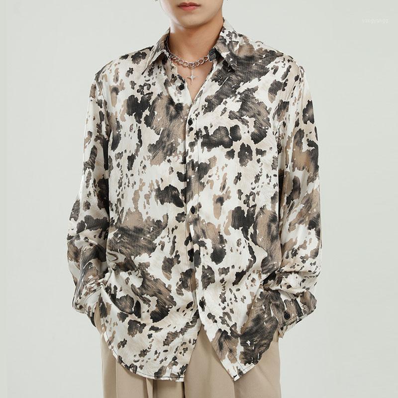 

Men Print Retro Loose Casual Long Sleeve Shirt Male Streetwear Vintage Hip Hop Men's Shirts, 8208 black