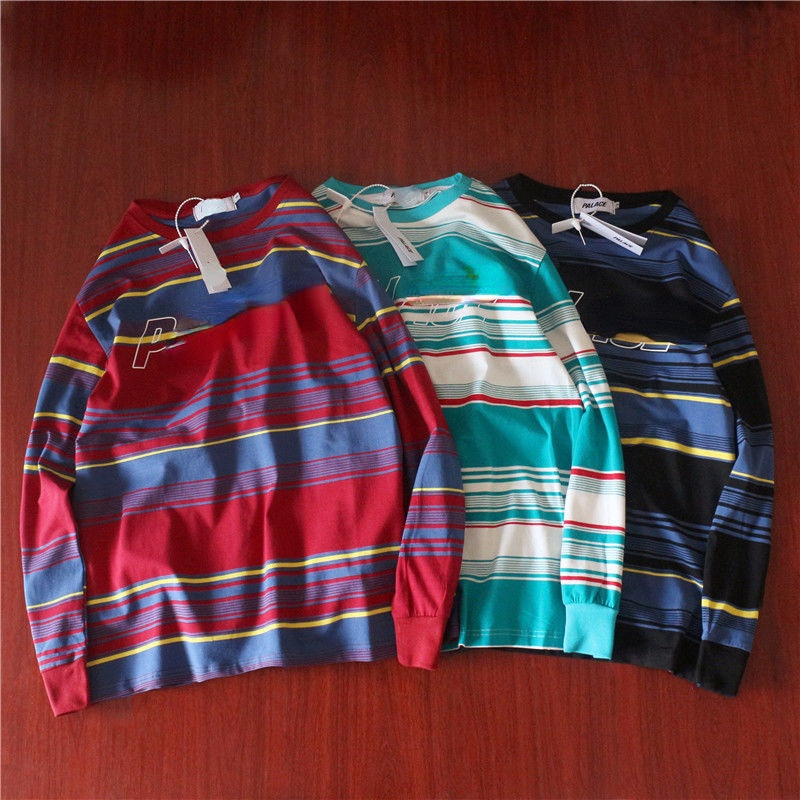 Designer t shirt PalaceS Classic Long Sleeve POLO Shirt High Quality Cotton Striped Retro Sweatshirt Fashion Loose Casual Hip Hop Skateboard Long