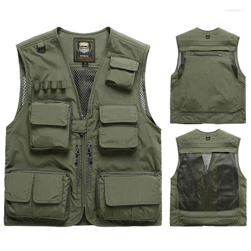 

Men's Vests Multi-pocket Vest Male Outdoor Fishing Pographer Waistcoat Lightweight Mesh Plus Size Sleeveless Jacket Stra22, Red