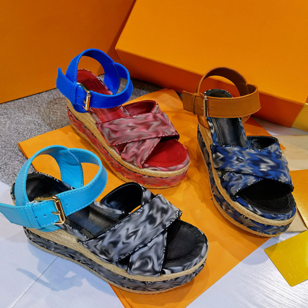 Designer Femmes naturelles Plateforme de coin tribord-tribord Sandale Chaussures à lacets à lacets Cross Cross Laçage en cuir haut talon sandale
