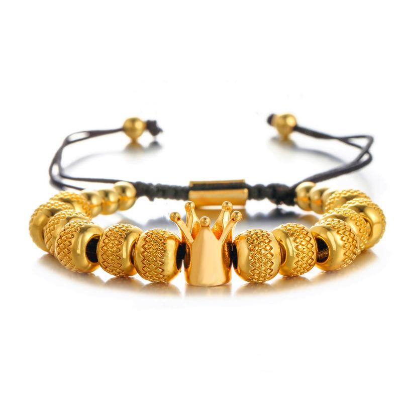 

Beaded, Strands Luxury Roman Braided Stainless Steel Crown Gold Silvery Beaded Bracelet Men's Women's Adjustable Fashion All-match Gift Jewe