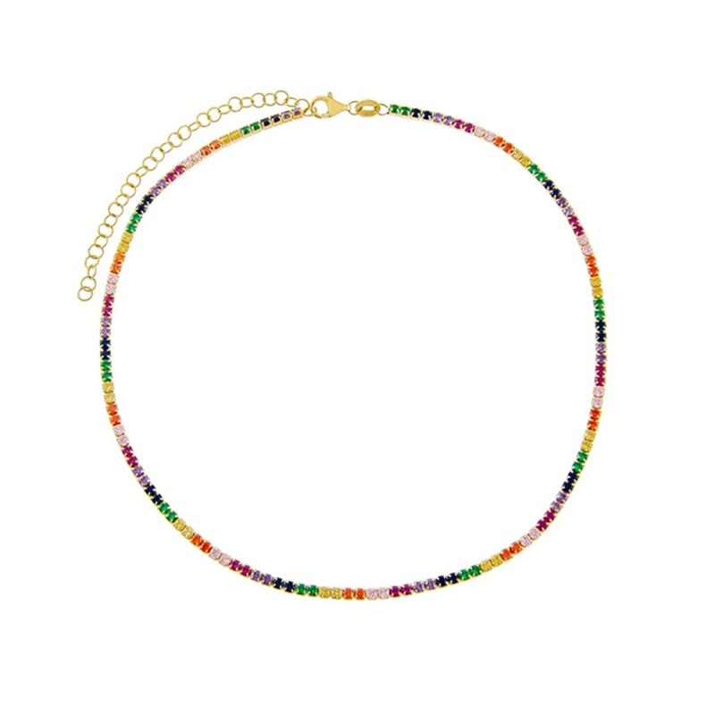 

Other Aide Gold Color Silver Thick Chain Necklace For Women Colored Zircons Setting Choker Heart Charm Pendant JewelryOther