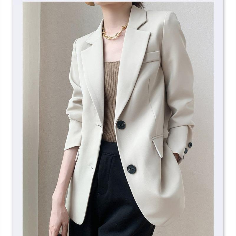 

Women' Suits & Blazers Blazer Autumn Korean Version Formal Outfits Temperament All-match Long Sleeve White Jacket For Female, Beige