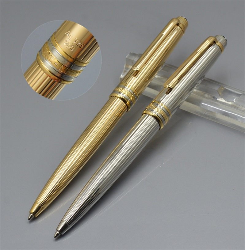 

Luxury 163 Metal Ballpoint Pen With Serial Number Top Quality Stationery Silver Gold Line Carving M B Writing Ink Pens, As pictures