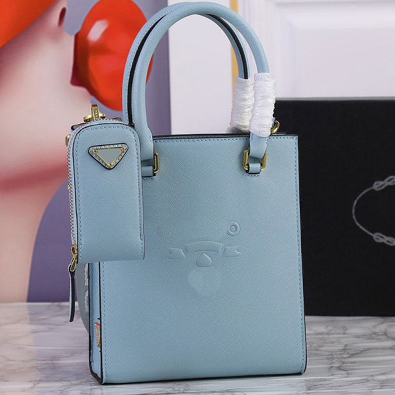

Mini Saffiano Totes Bag Women Crossbody Bags Handbag Purse Triangle Hardware Embossed Letter Detachable Wide Canvas Strap With Small Coin Wallets, Blue