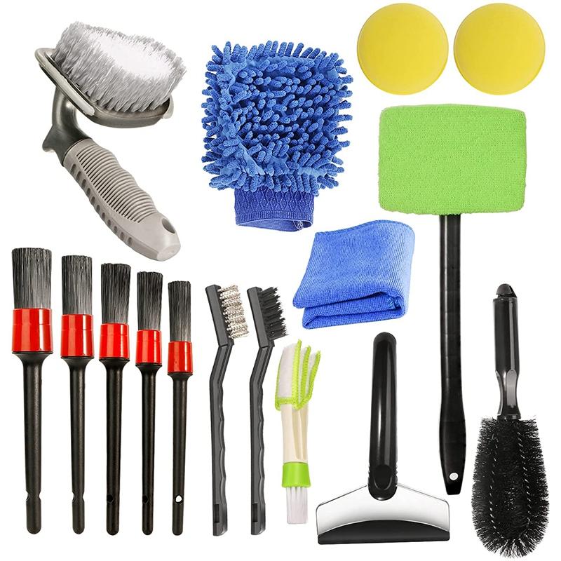 

Car Washer 16Pcs Care Brush Kit Detailing Brushes Wheel Tire Ice Shove Gloves Dirt Dust Clean Wash Cleaning Tools Set