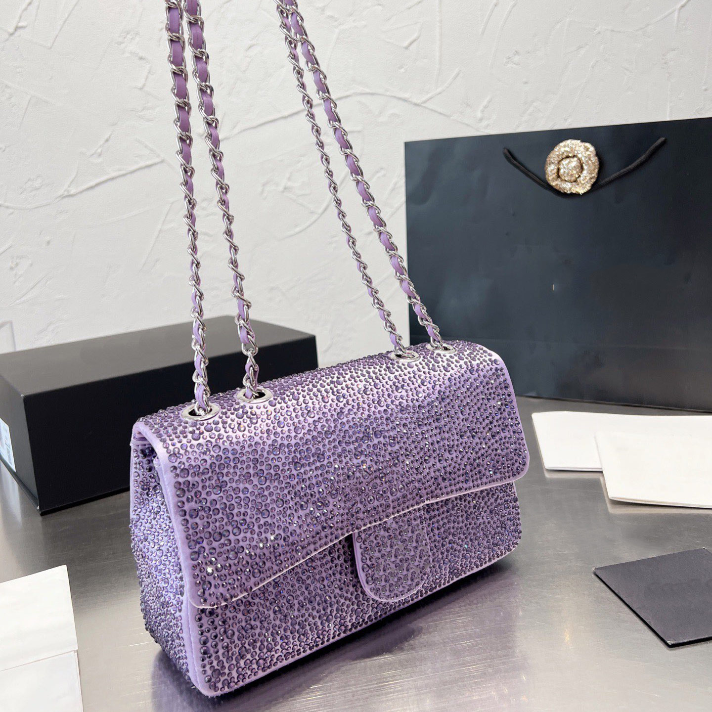 

CC Bag Shoulder Luxuries Women Bags Designer Lady Classic Flap bag Genuine Leather Shoulder-bag Full drill chain pack Star Simple Style Wallets Soft Hot Crossbo, Black