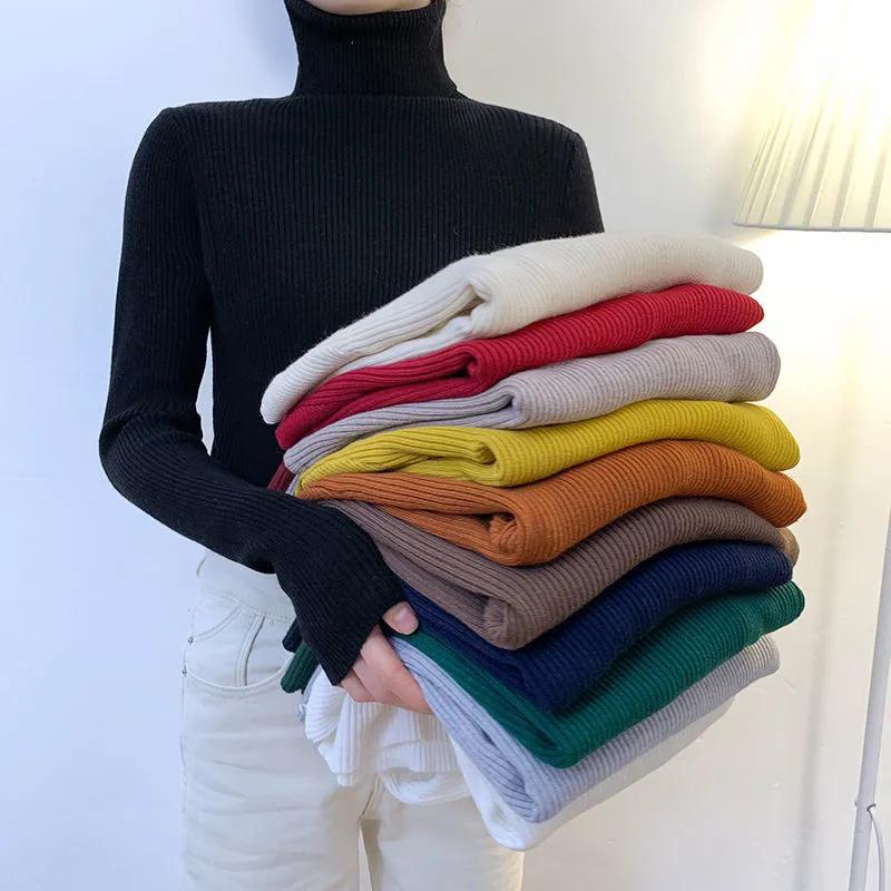 

Women's Sweaters Zoki Autumn Women Pullover Turtleneck Sweater Long Sleeve Slim Elastic Korean Simple Basic Jumper Solid Color Top, White;black