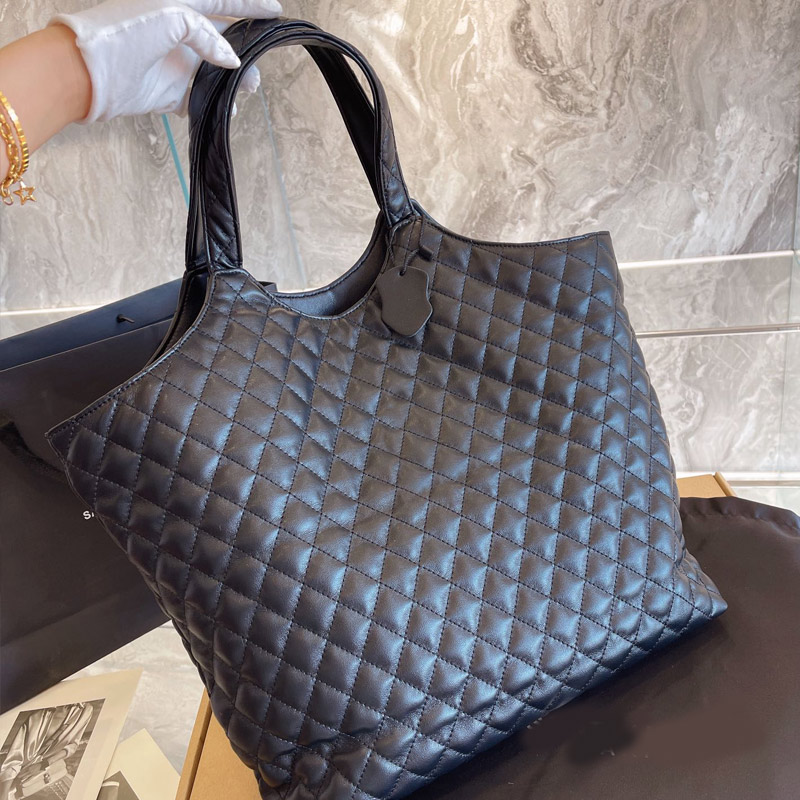 

Large Capacity Shopping Bag Tote Bags Women Handbag Diamond Lattice Gold Hardware Letter Decoration Genuine Leather Canvas Handbags Internal Zipper High Quality, Blue