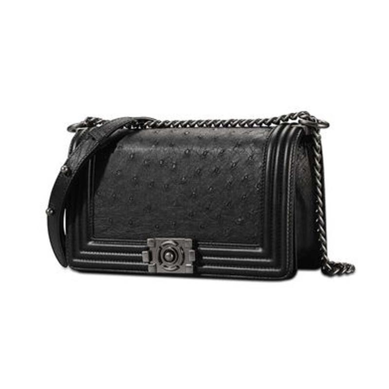 

Evening Bags Cestbeau Import Ostrich Leather Female Bag Full Nail Chain One Shoulder Sweet Lady Style, Black