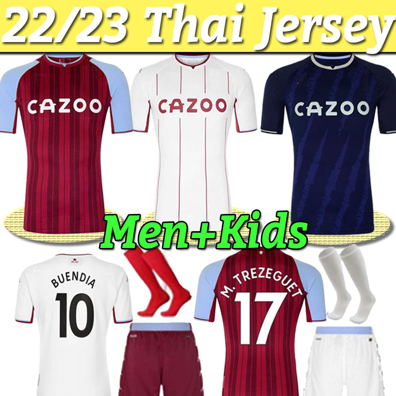 

2022 Aston Buendia soccer jerseys Villa COUTINHO El Ghazi Traore GREALISH WESLEY McGINN WATKINS SANSON 21 22 Men kid kit socks full set Football Jersey goalkeeper, Home+patch