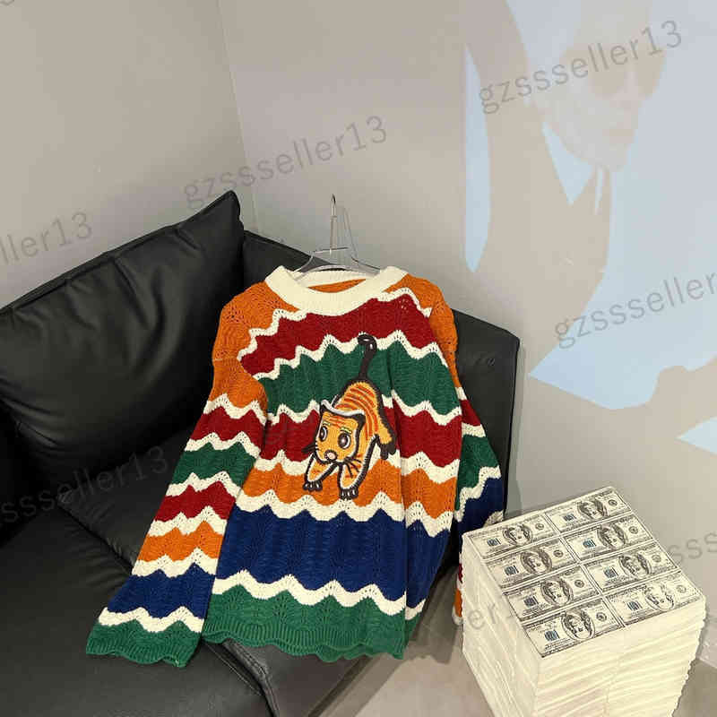 

Designer Womens Sweaters Fashion Brand Rainbow Stripe Contrast Color Knitted Sweatshirt 0912