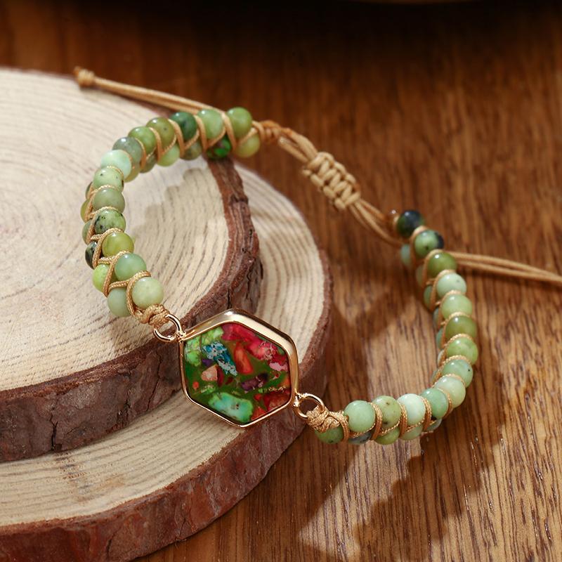 

Beaded Strands Natural Emperor Stone Six Star String Woven Tassel Bracelet Elegant Temperament Friendship Wrap Women JewelryBeaded
