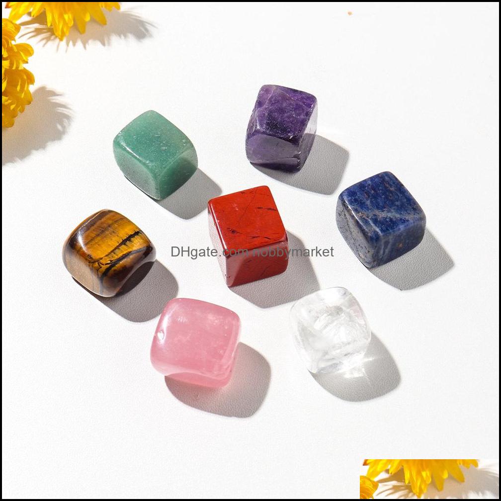 

7 Chakra Stone Square Cubic Carved Crystal Healing Reiki Yoga Mineral Statue Crystals Ornament Home Decor Gift Mix Colors 1.5-2Cm Drop Deliv