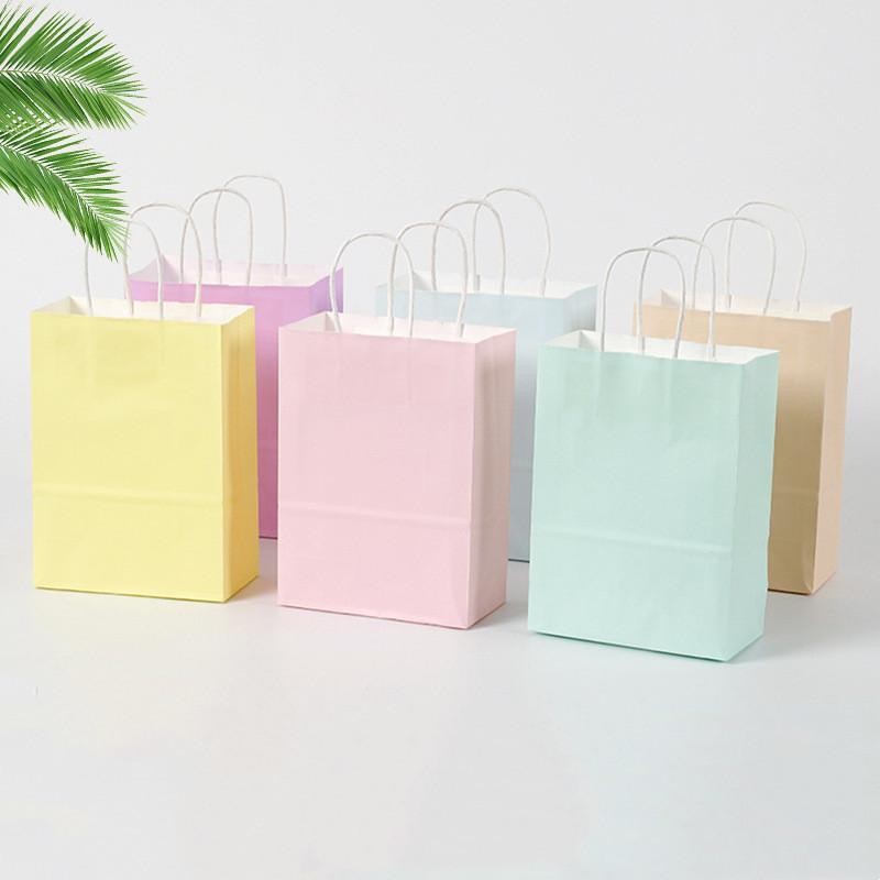 

Gift Wrap 10pcs Kraft Paper Bags Blue/Pink Pastel Candy Rainbow Party Decoration Baby Shower Wedding PackagingGift