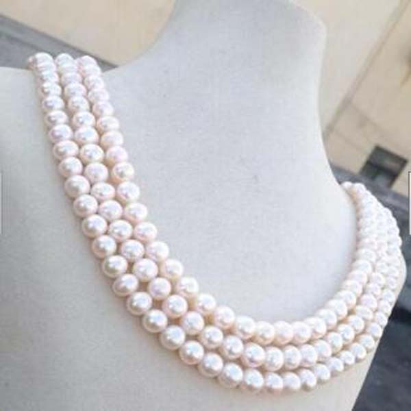 

3shares 7-8mm akoya white pearl necklace 18" 14K