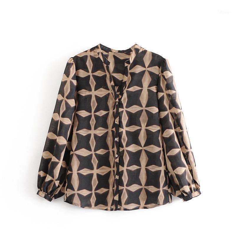 

Zoulv Spring Summer Women's Street Fashion Office Lady All-match Silk Printed Shirt 2022 Simple Womens Tops And Blouse Blouses & Shirts, Beige