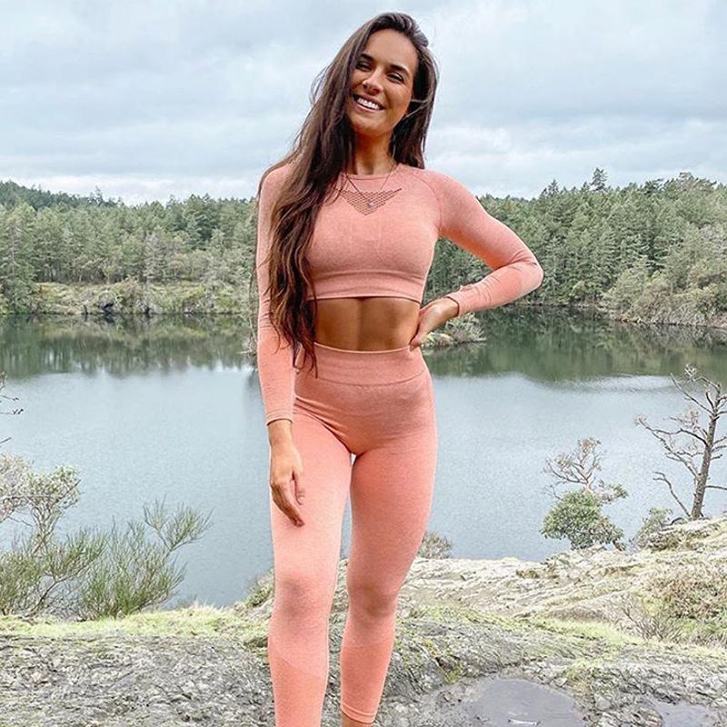Tenue de yoga ensemble de survêtement pour femmes serrées vêtements de sport femme vêtements taille haute pantalons costumes costume respirant 8