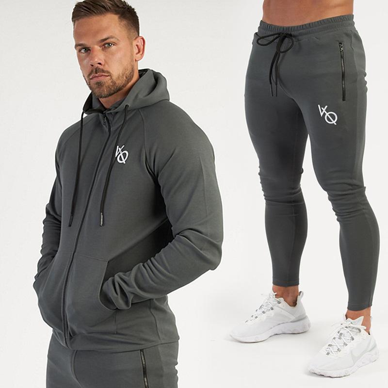 Survêtements pour hommes Jogger Sports Fitness Course à pied Entraînement Coton stretch Brodé Sportswear Pullover Sweat à capuche zippé Tendance