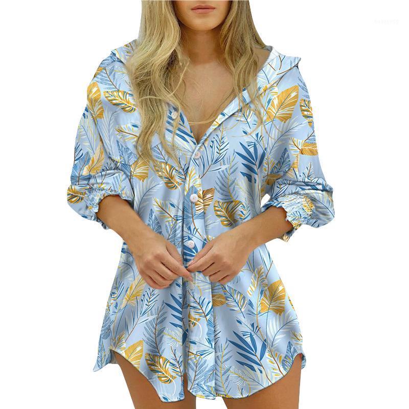 

Women's Blouses & Shirts Women OL Button Up Autumn Sexy Loose Long Shirt Lady Lapel Oversized Sleeve Tops Flower Striped White Blusas