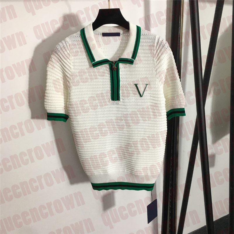 Hollow Knitted T Shirts Casual Short Knits Embroidery Letter Short Sleeve Designer Breathable Lapel Tees