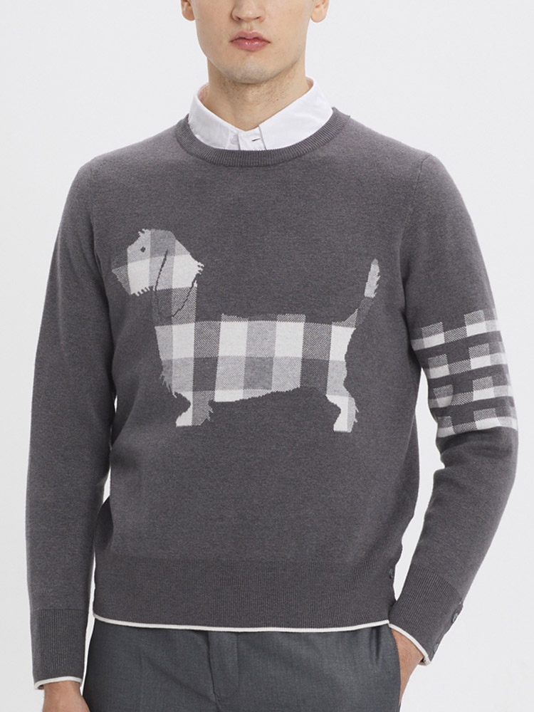 TB Men's Sweater Autunm Winter Fashion Brand Coats Dog Crepe Buffalo Check Jacquard Hector Graphics 4-BAR Pullover Casual Kawaii Sweaters