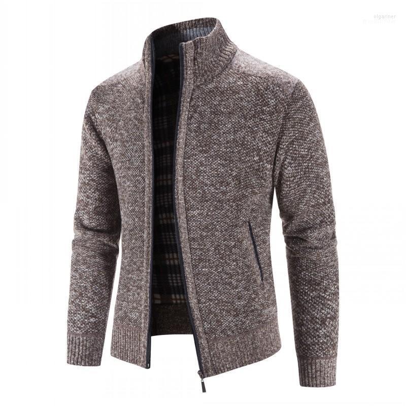 

Men's Sweaters 2022 Autumn Winter Men Solid Color Stand Collar Cardigan Sweater Male Zippered Warm Olga22, Light grey