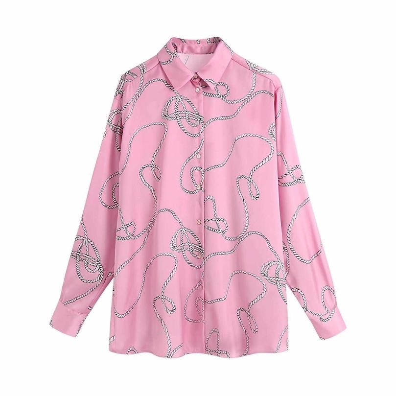 

Fashion Women Printed Shirt Long Sleeves Patchwork Blouse Casual Buttoned Top Chic Lady Tops Woman haut femme 210709, Pink