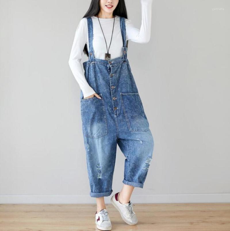 

Women's Jumpsuits & Rompers Vintage Ripped Jeans Denim Women Suspender Spaghetti Strap Harem Pants Drop Crotch OverallsWomen's, Blue