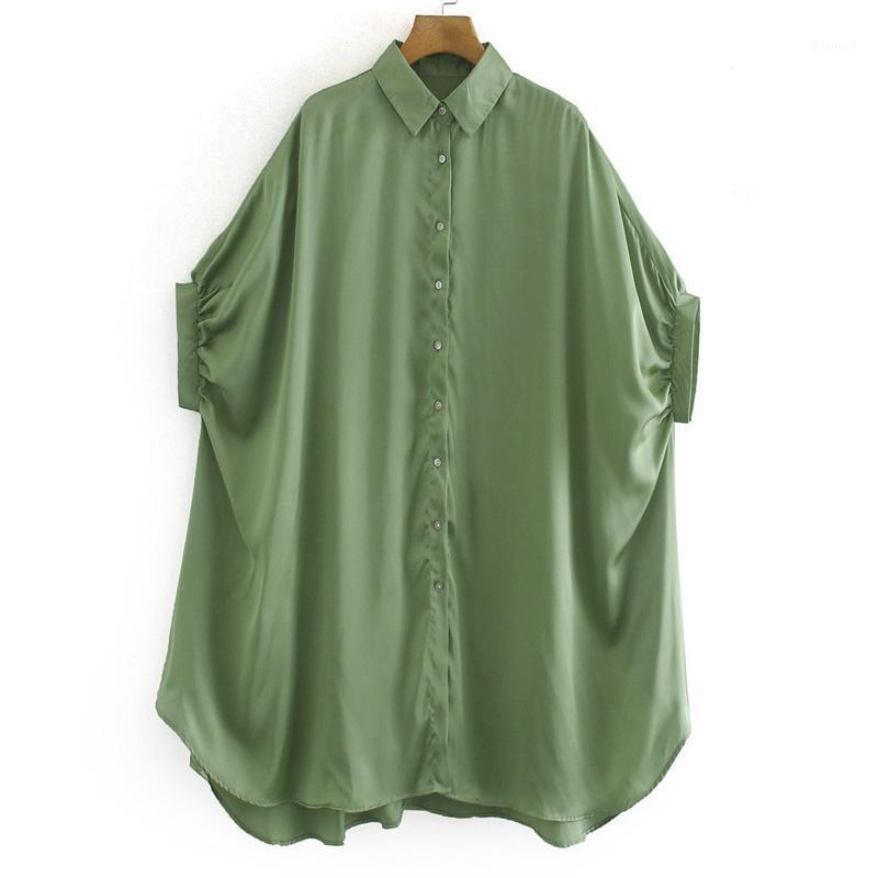 Women's Blouses & Shirts Fandy Lokar Turn Down Collar Women Fashion Casual Solid Green Elegant Batwing Sleeve Tops Female Ladies GY