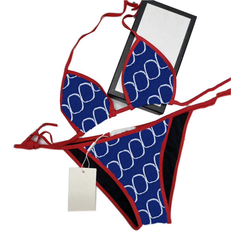 

Printed Letters Bikinis Womens Sexy Halter Split Swimwear Padded Women Beach Bra Briefs Fashion Holiday Summer Swimsuit, Navy with label #18