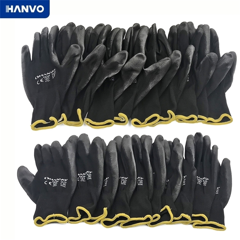

10 Pairs PU Nitrile Safety Coating Nylon Cotton Work Gloves Palm Coated Mechanic Working have CE EN388 220812gxgx