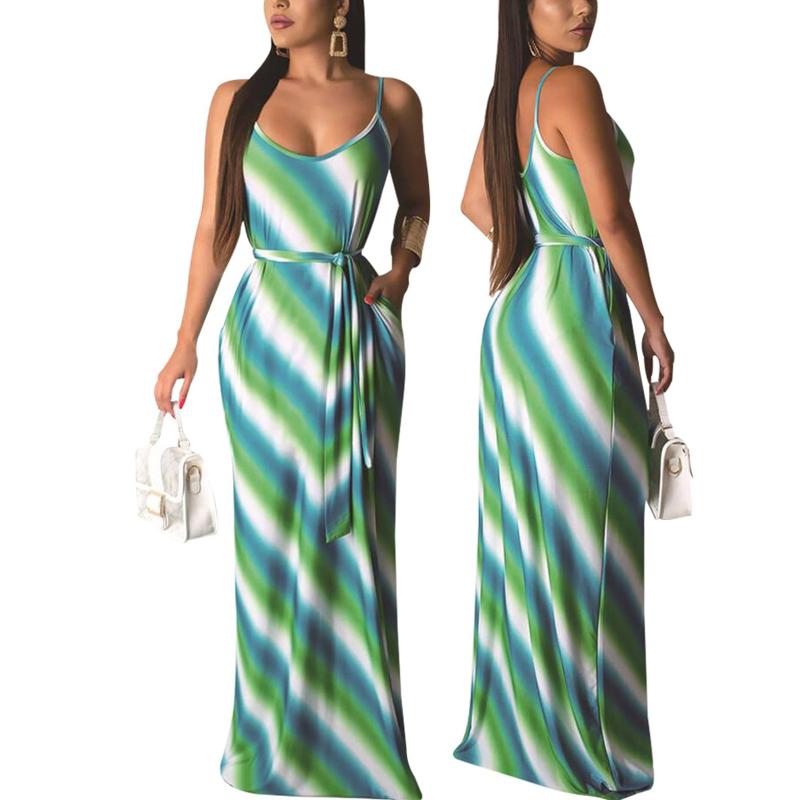 

Casual Dresses Black Swing Dress Women Print Bohemian Maxi Summer Spaghetti Strap Long Loose Shoe For EveningCasual, Green