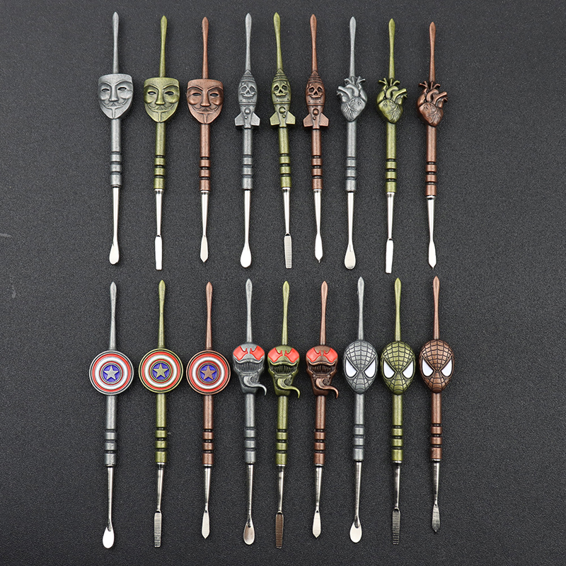 

Wax Dab Cleaner Tools Hook Earpick Dabber Tool Cleaning PP Bag Packing 6 Stylers Wax Dabbers Skull Badge Mask Man Shovel Tips For Paste Grease Dry Herb Soild
