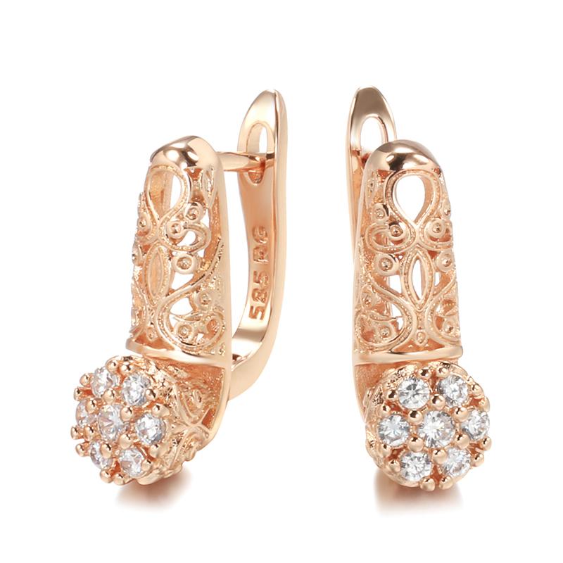 

Dangle & Chandelier Kinel 585 Rose Gold Earrings For Women Natural Zircon Flower Party Gift Vintage Bride Wedding Fine Jewelry 2022