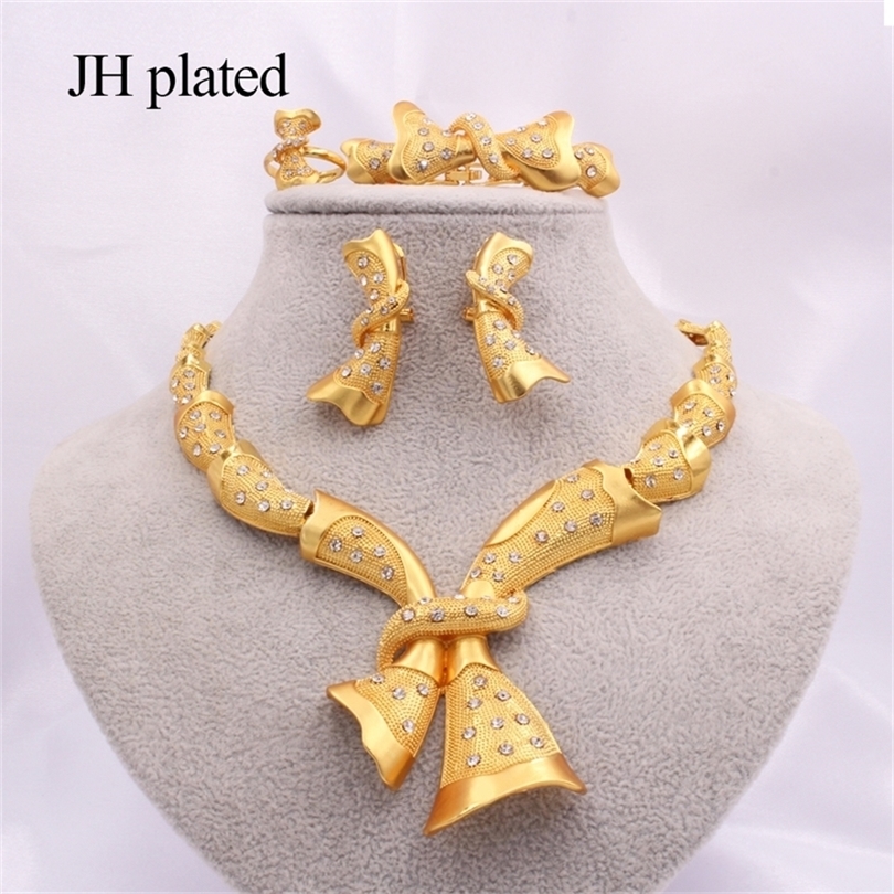 

Dubai gold jewelry sets for women wedding gifts Africa Engagement Party Necklace ring earrings bracelet set Nigeria jewellery 201222