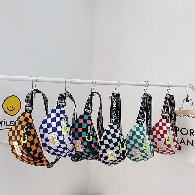 

Boy Checkerboard Backpack Kids Handsome Trend Chest Girl Messenger Shoulder Bag Baby Coin Fanny Pack Childrens Day Gift 220726, Black